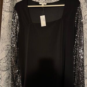 Maurices Black Dress shirt with sparkly sleeves.